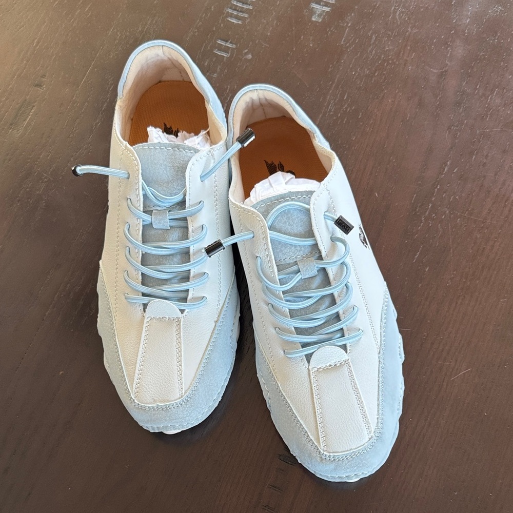 Stylish Italian Design White and Powder Blue Sneakers
